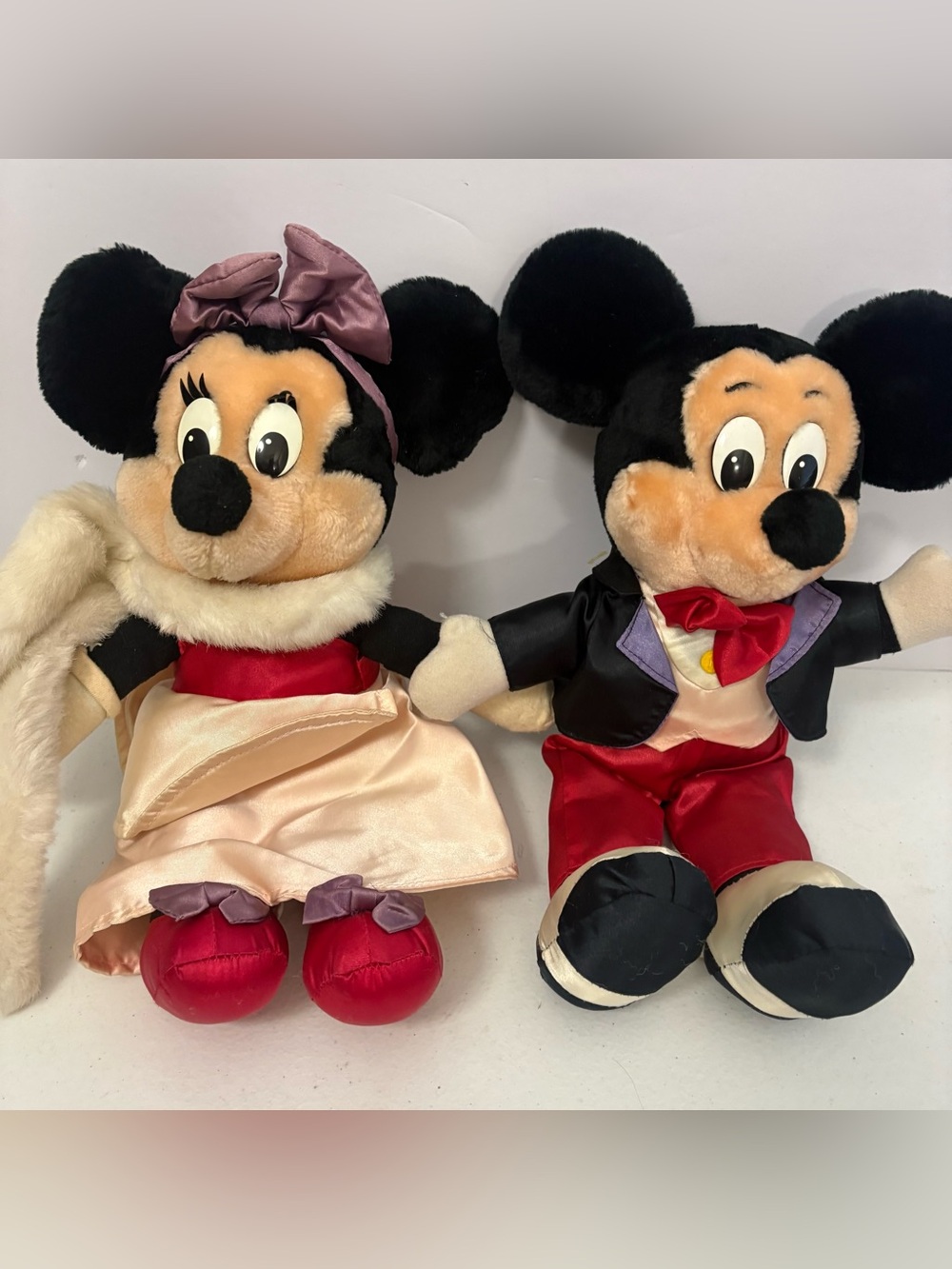 VTG Minnie and Mickey Mouse Plush Formal Tuxedo Pink Dressed stuffed Animal Pair